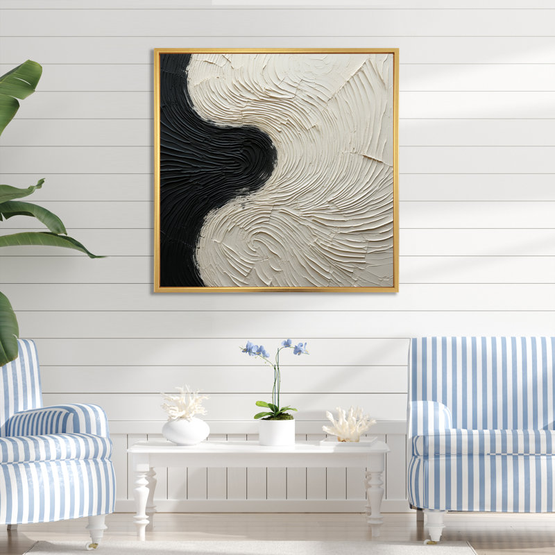 Minimalisme noir et blanc, réunion d'art - Abstrait, reproduction d'art mural, Cadre flottant doré