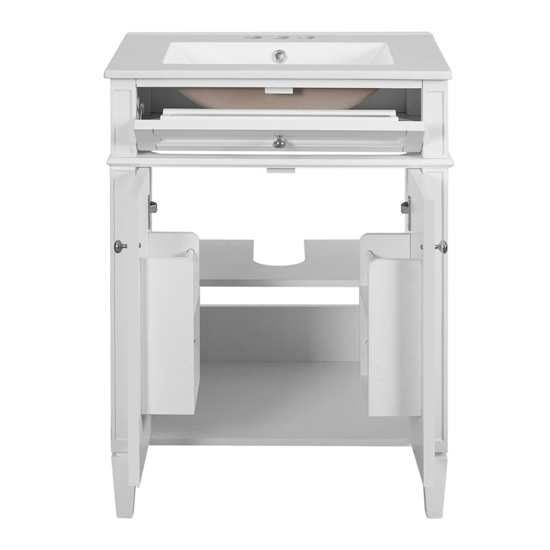 Armoire de rangement pour meuble-lavabo de 24 po avec 2 portes et un tiroir basculant, Blanc