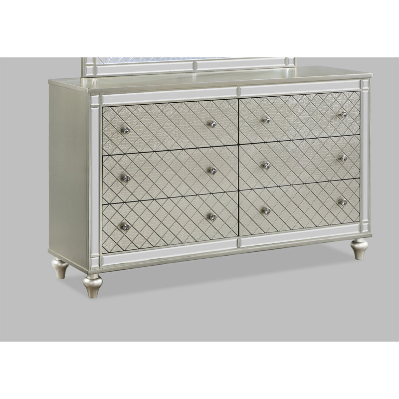 Commode de chambre à coucher 1 tiroir 6 pièces Glam, Argent argent