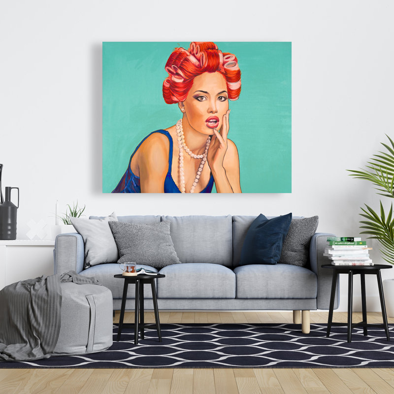 Pin-up avec des bigoudis - Toile rétro pour décoration intérieure