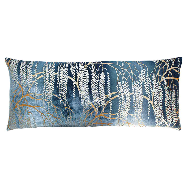 Metallic  Rectangular Velvet Pillow Cover & Insert, Denim, Rectangle 16"H x 36"W