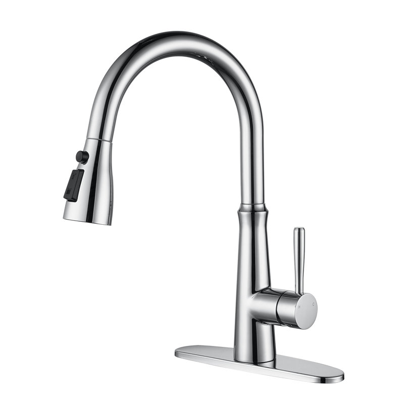 Chrome High Arc Single Handle Pull Down Kitchen Faucet