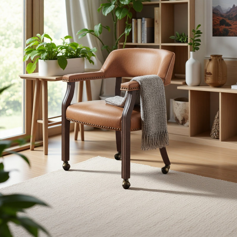 Chaise de salle à manger et de jeu avec similicuir selle, Noyer