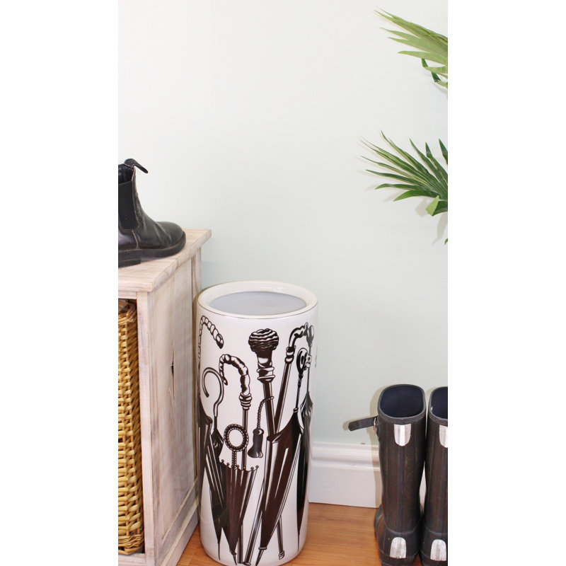 Anhtuan Ceramic Freestanding Umbrella Stand, Black/White