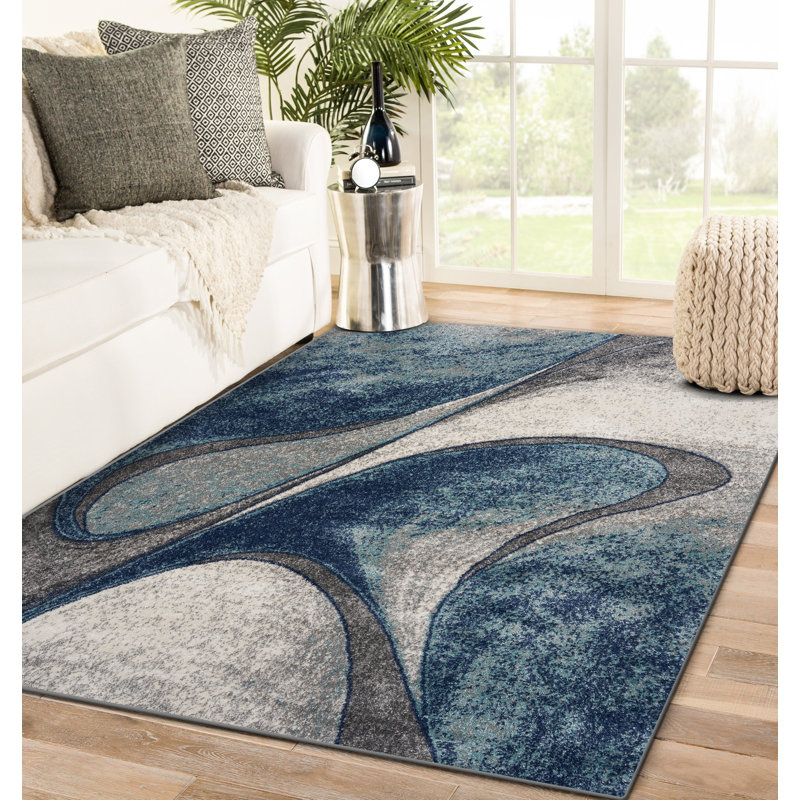 Tapis bleu abstrait San Michele, Rectangle 8 pi x 10 pi