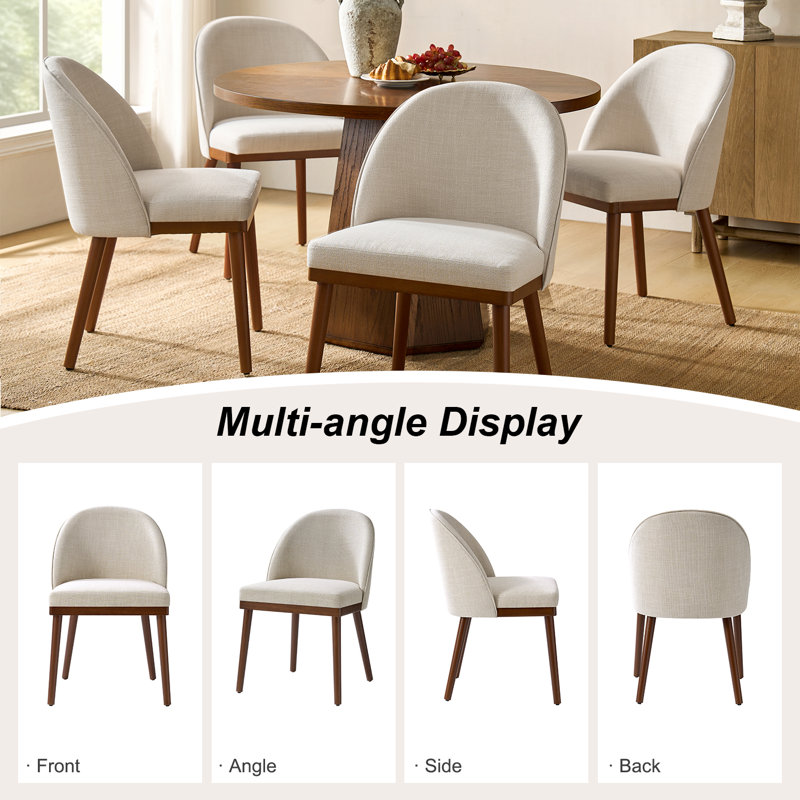 Kanalu Modern Dining Chair Set with Solid Wood Legs, 4, Beige