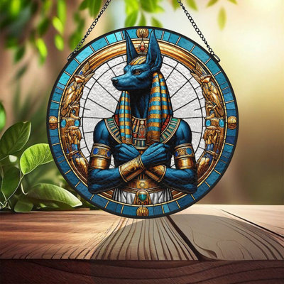Anubis en vitrail circulaire Suncatcher pour décor de fenêtre