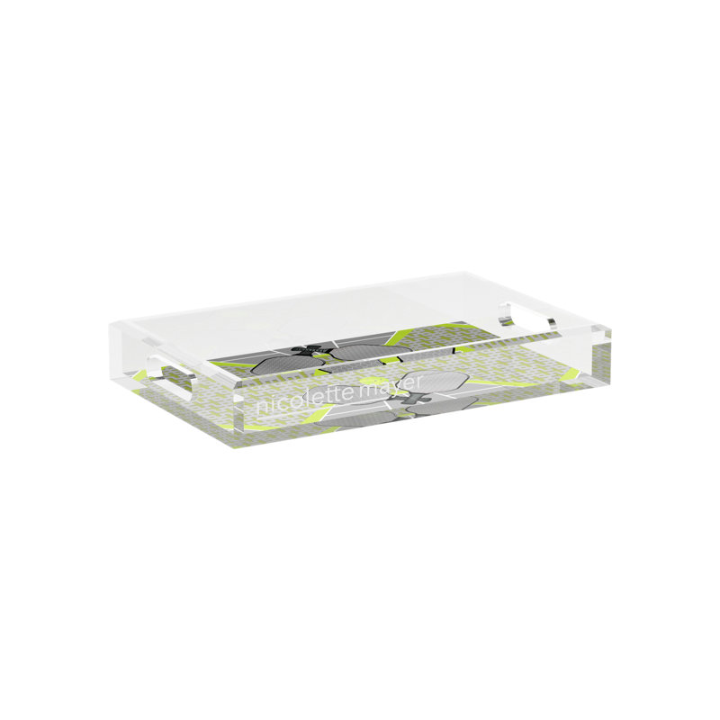 Abstract Decorative Tray, 2" H x 12.5" W x 7.75" D, Silver/Lime