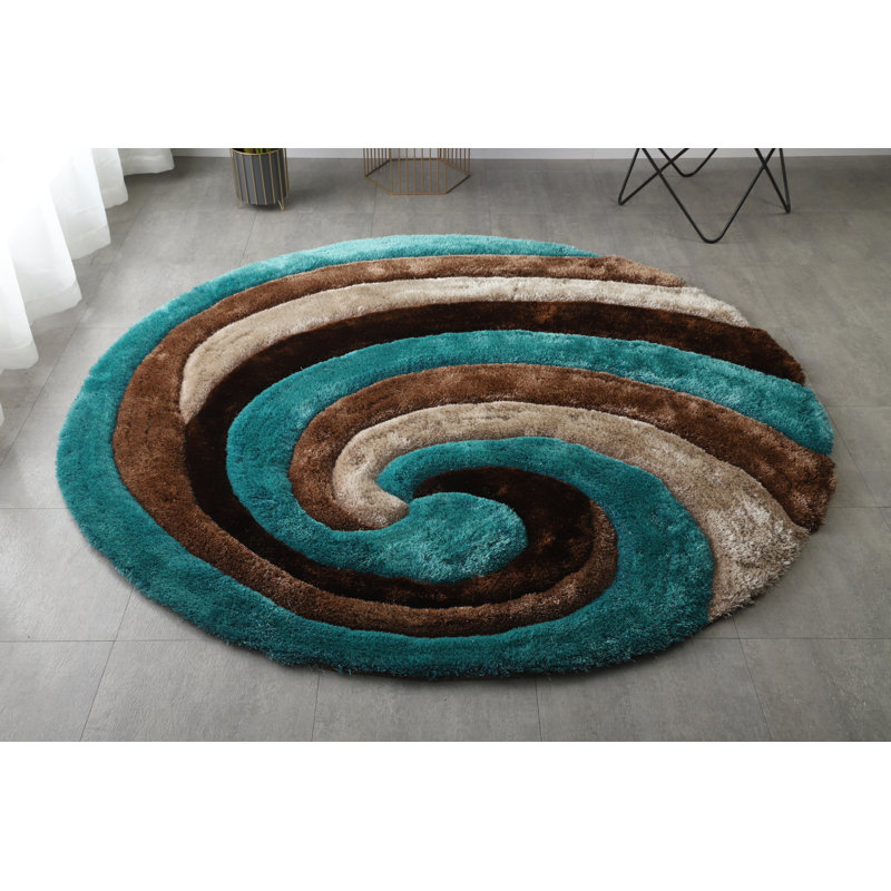 Tapis brun / bleu / noir à poils longs Thionville, Rond 7 pi