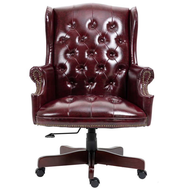 Fauteuil de direction ergonomique en similicuir de polyuréthane, siège et dossier rembourrés épais, roulettes à roulement en douceur, bourgogne