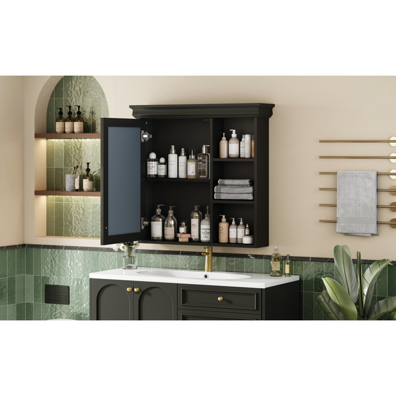 30'' X 28'' Wall Mounted Black Bathroom Storage Cabinet, Soft Closing Hinges And Clear Mirror Visual Modern - Medicine Cabinet With Mirror, Suitable For Various Home Environments