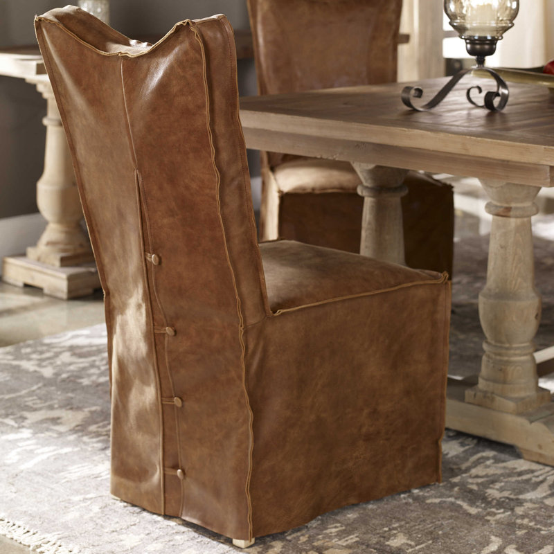 Chaise parsons rembourrée en cuir Kenefic, Cognac