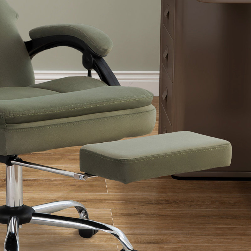 Velvet High Back Reclining Office Executive Chair With Footrest, Green