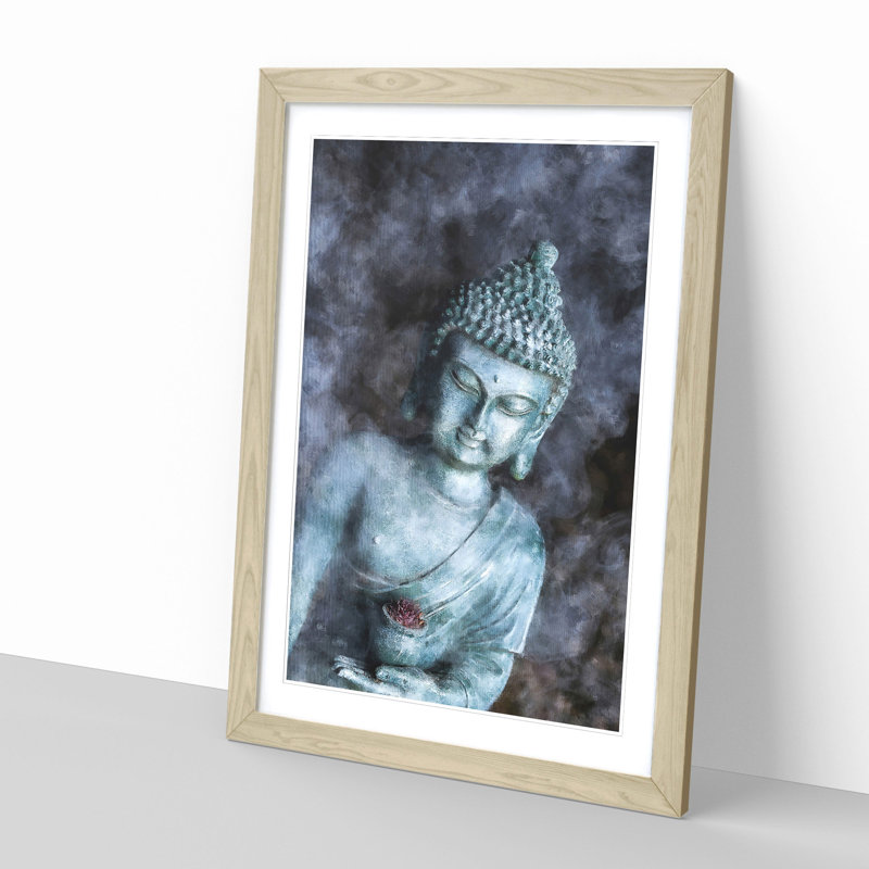 Smoke Surrounding The Buddha Painting - Framed Print, Oak Framed, 87cm H x 62cm W x 2cm D