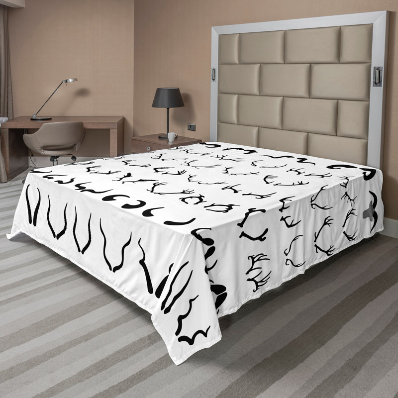 Drap plat Ambesonne Cornes d'Antelope Buffalo noir et blanc, Très grand californien