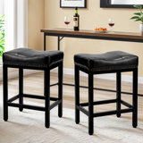24 inch Counter Height Bar Stools, Upholstered Modern Kitchen Barstools with Metal Base, PU Leather Saddle Stools for Kitchen Island