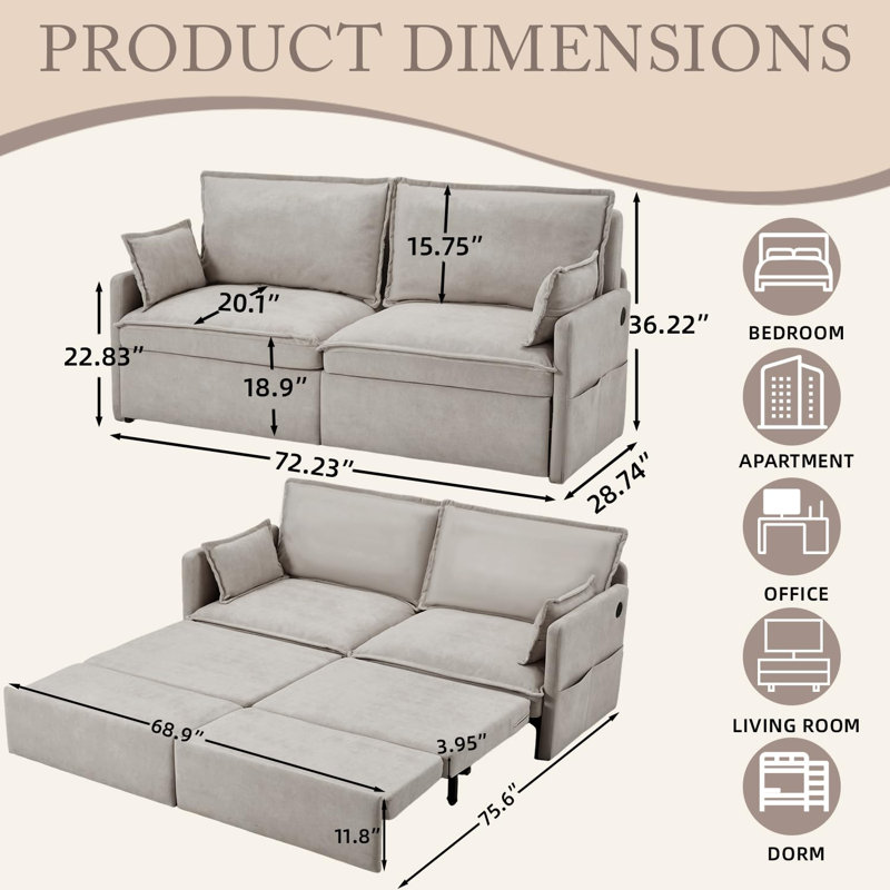 2 Seater Fabric Sofa Bed, Grey