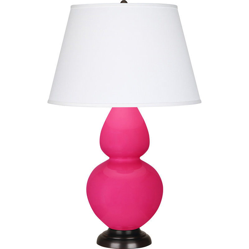 Lampe de table double gourde en céramique, Rose Razzle glacé / bronze, Perle, Bronze