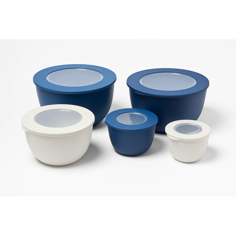 Ensemble de 10 bols à mélanger en polypropylène avec couvercles, Bleu