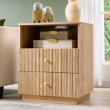 Fluted End Table with Charging Station, 21.65" Wide Side Table with 2 Drawers