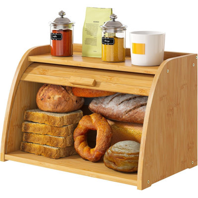 Boîte à pain pour comptoir de cuisine, grande boîte à pain en bois de bambou, capacité de rangement du pain de coin en bois