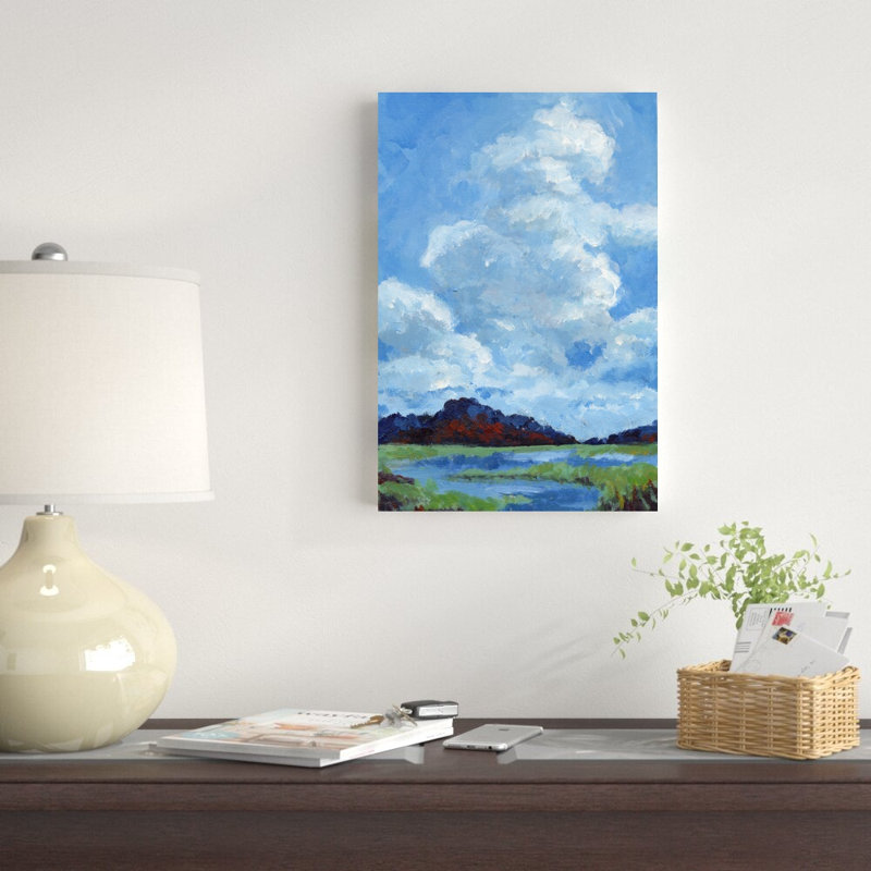 Paysage avec ciel nuageux - reproduction d'art sur toile tendue, H 18 po x l 12 po