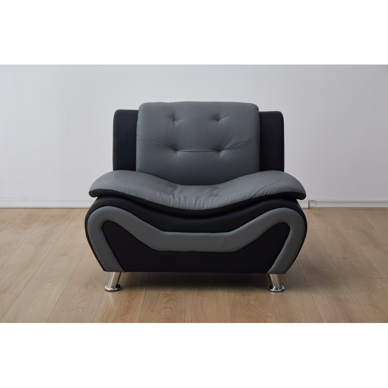 Fauteuil club Adrin, Similicuir gris / noir