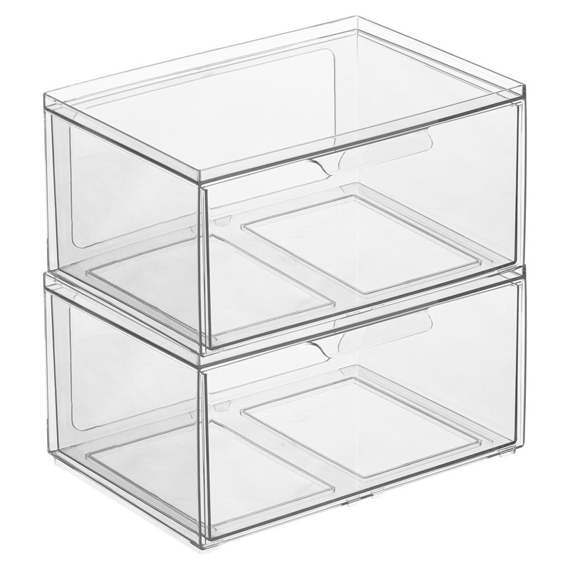 mDesign Plastic Wide Stackable Kitchen Storage Organizer, Drawer, 2 Pack, Clear