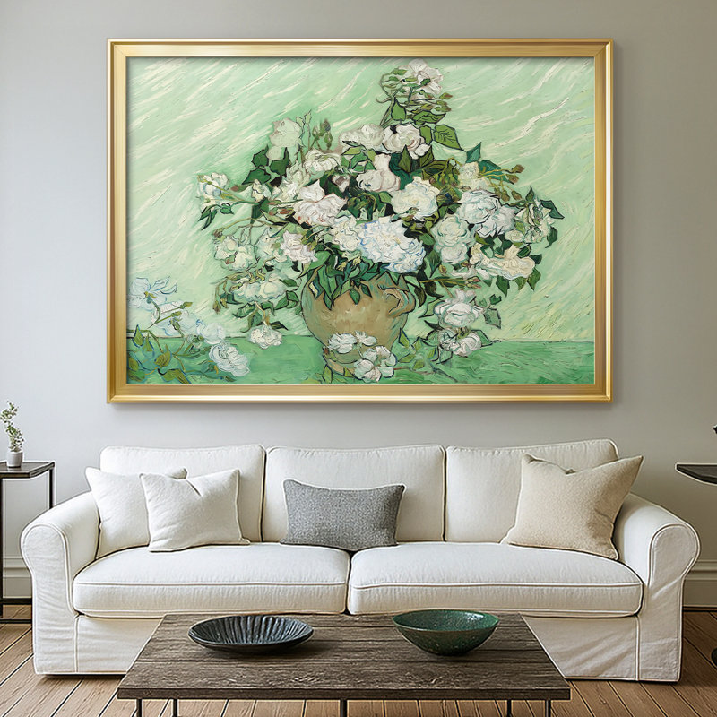 Roses-Vincent van Gogh-Framed Gallery Wrapped Canvas-1890, Gold, 26.5x36.5, Framed Canvas