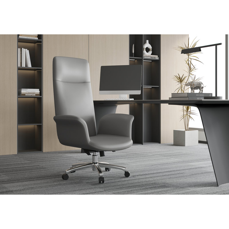 Fauteuil de direction pivotant en cuir ergonomique, supportant jusqu'à 350 livres, réglable en hauteur, Gris