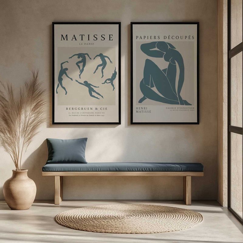 Ensemble de 2 Matisse La Danse et Midnight Blue Nude, H 30 po x l 42 po, Cadre flottant noir satiné