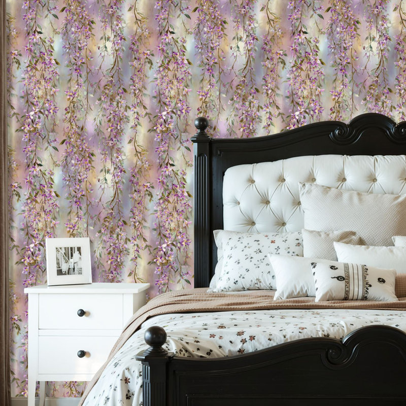 Peel and Stick PVC Wallpaper, Removable Self-Adhesive Wall Covering With Romantic Botanical Watercolor Floral Soft Spring Tones Print, Waterproof for Home Decor - Roll