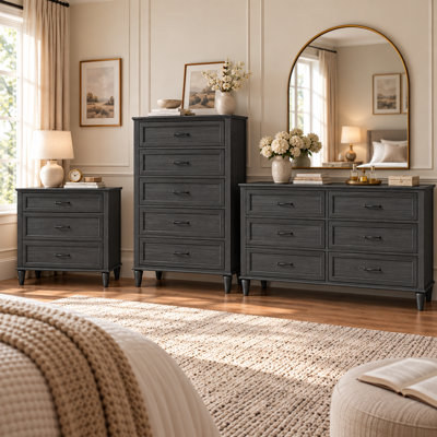 Cynthiana 3-Piece Bedroom Set, 3-Drawer Dresser, 5-Drawer Chest And 6-Drawer Dresser With Interlocking Drawer System