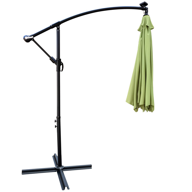 Parasol de terrasse 10 pi avec parasol solaire à DEL 8 lumières avec manivelle et base transversale, Vert citron