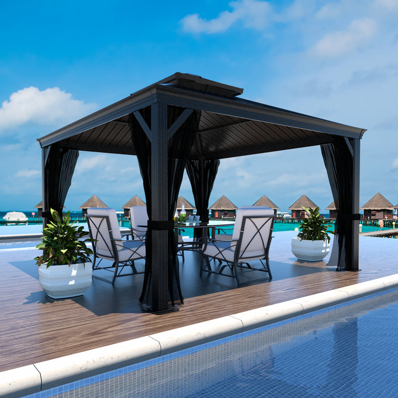 Galvanized Doublecanopy Gazebo, 120.84" H x 143.76" W x 143.76" D