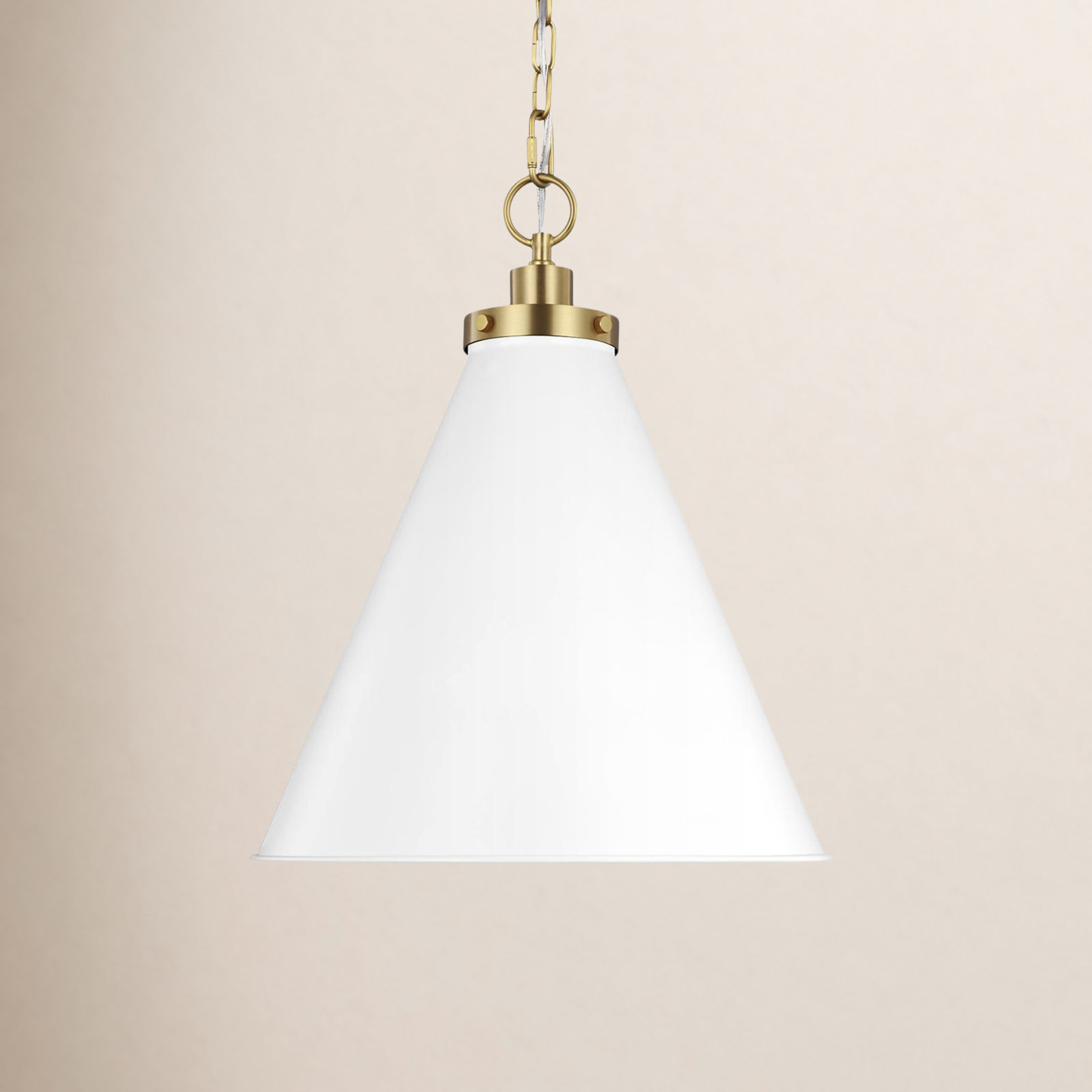 Arnell Single Light Metal Dimmable Pendant, Burnished Brass, Matte White, 19" H x 15.625" W x 15.625" D