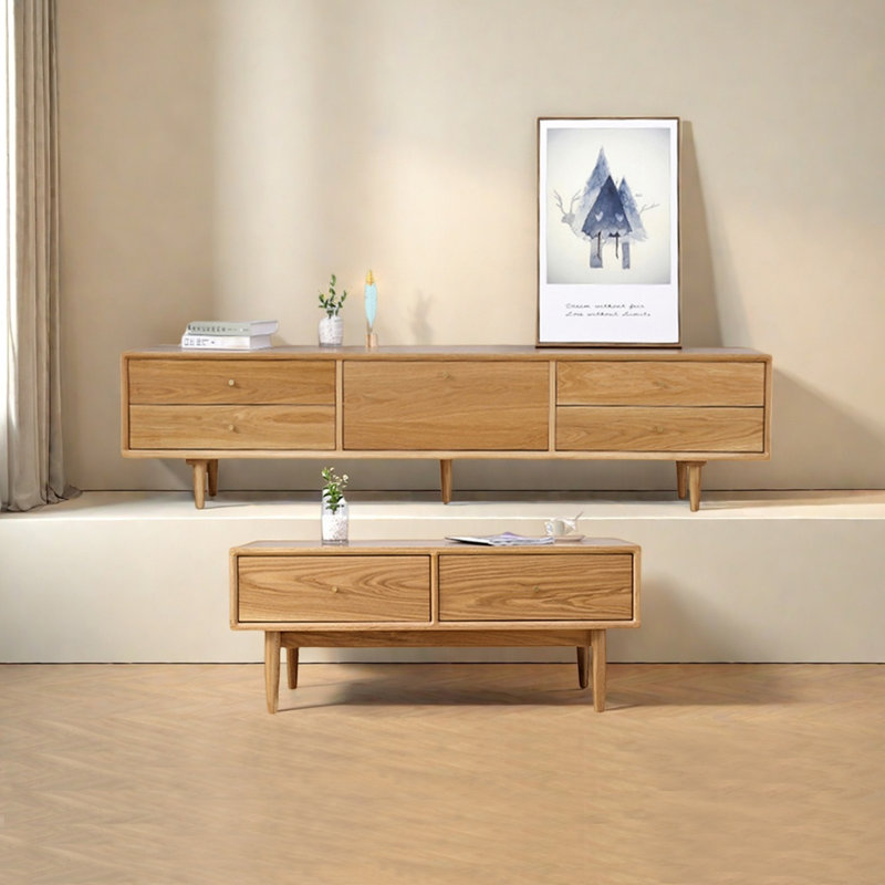 Ensemble de meuble télé et table basse en chêne blanc