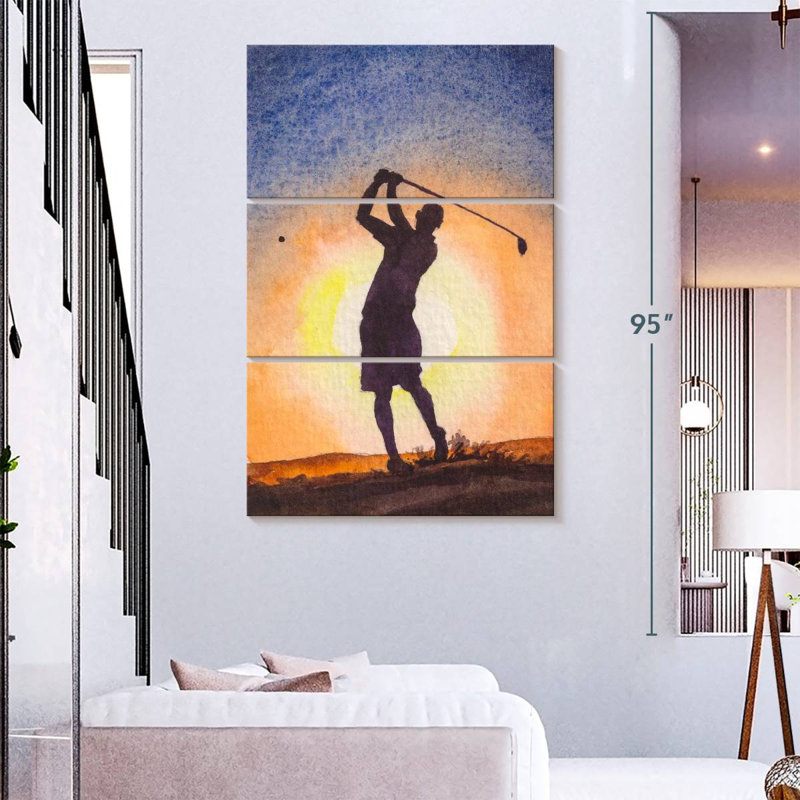 Golfeur de Senne au coucher du soleil, H 38 po x l 24 po