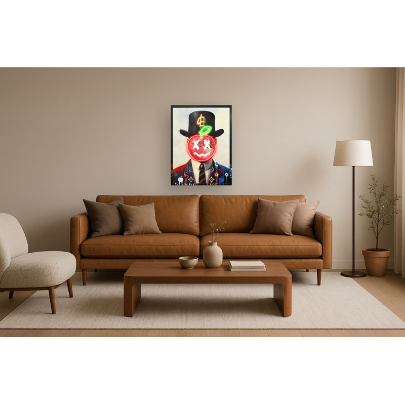 Art mural Neon Apple Face - 25 po x 33 po - cadre noir