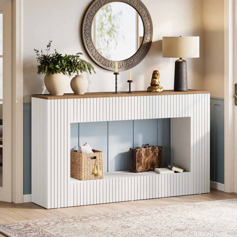 Console de rangement en bois manufacturé, Blanc, Bois naturel