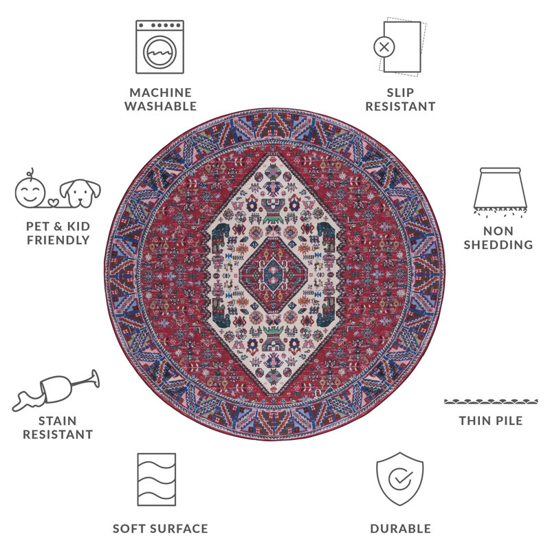 Tucson Performance Machine Washable Oriental Rug, Round 6'