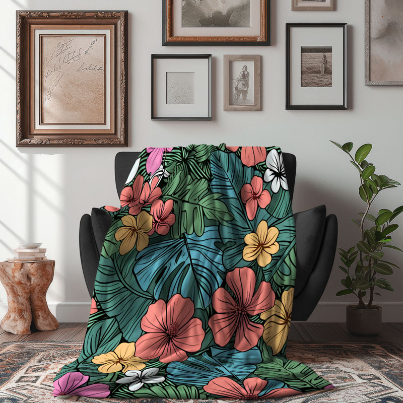 Couverture botanique Sherpa 1 pièce Botanical Jungle Elegance, Grand lit