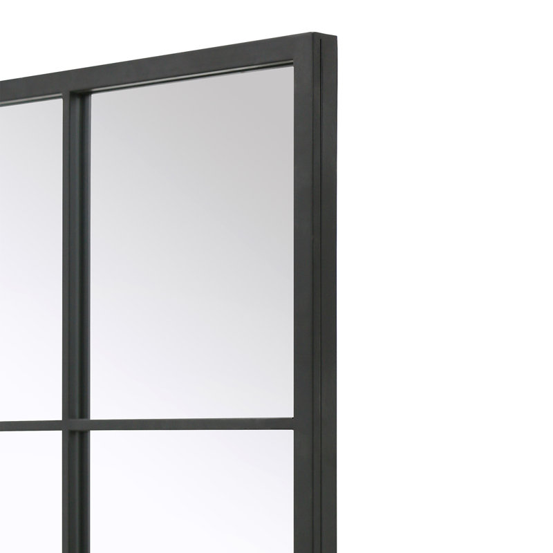 Decorative Large Rectangle Metal Window Pane Wall Mirror, Black