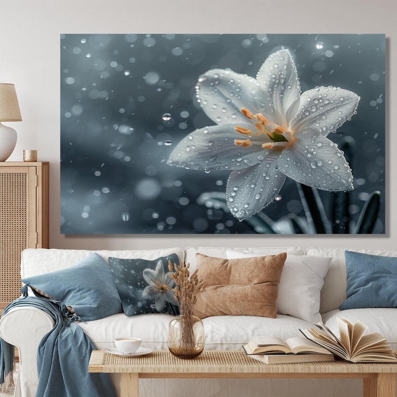 Fleurs blanches enneigées dans la brise hivernale - Décoration murale Snowdrops, Toile tendue, H 40 po x l 60 po x P 1,5 po
