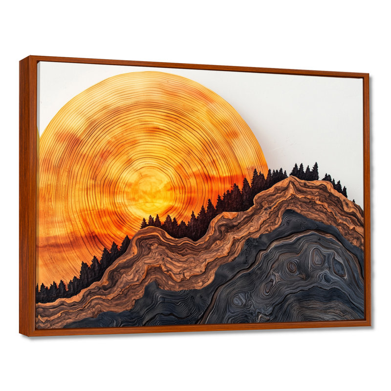 «Sunrise Tree In Forest Landscape III», art sur toile, forêt, H 16 po x l 32 po, Floater Framed, Brun