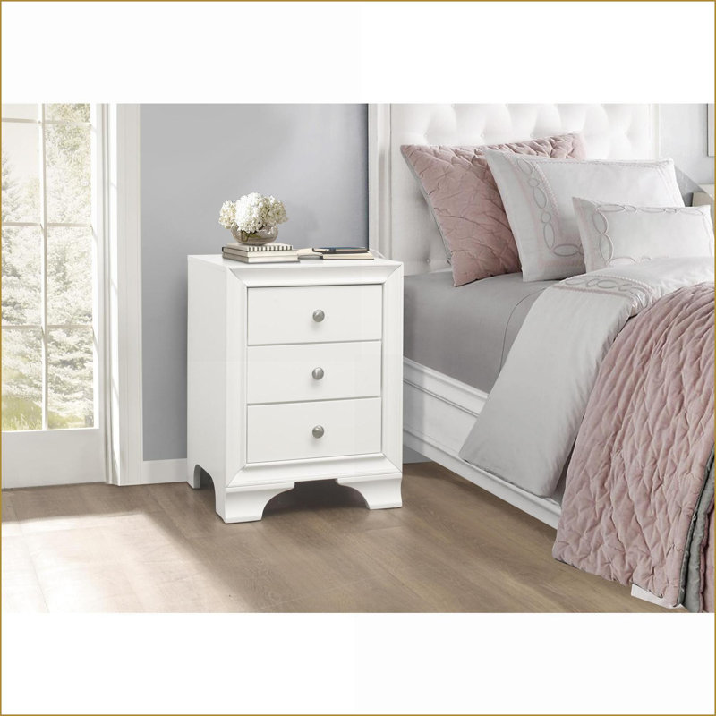 Table de chevet grise à 3 tiroirs avec 2 ports USB - Mobilier de chambre à coucher transitionnel, Gris