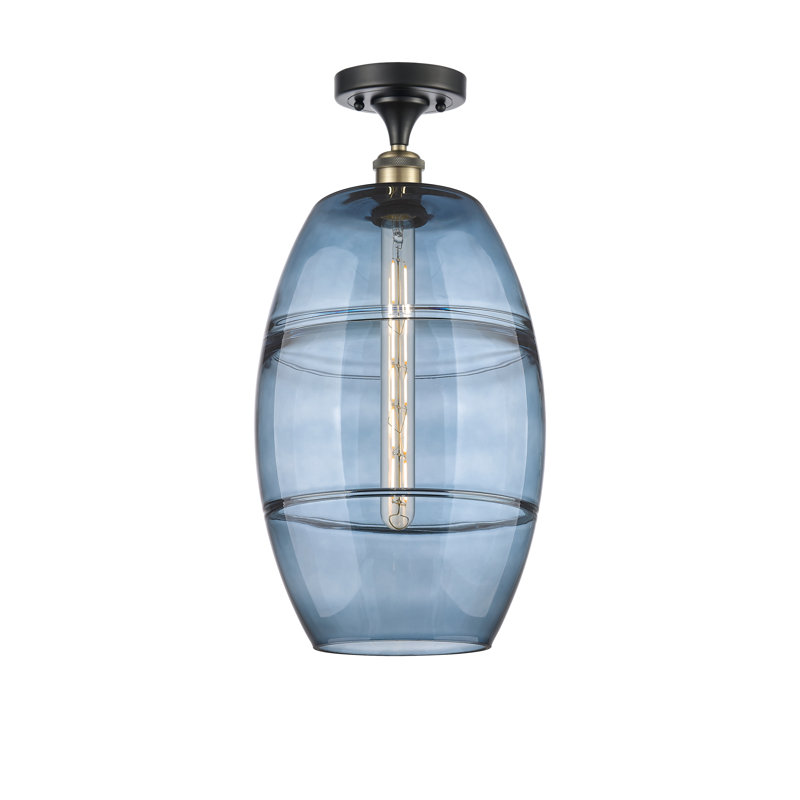Plafonnier semi-encastré 1 lumière Ballston - Abiagael, Bleu princesse, H 19,75 po x l 10 po x P 10 po, Laiton antique noir