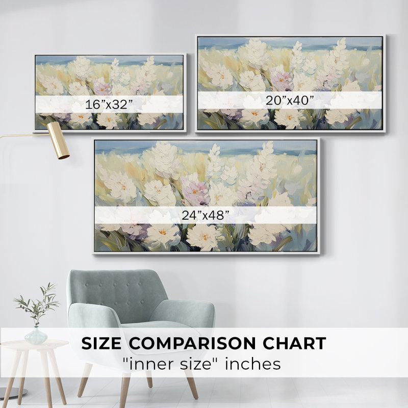 Botanical Series-CCV III- Toile tendue avec châssis tendue, prête à être accrochée, H 25 po x l 49 po, Blanc