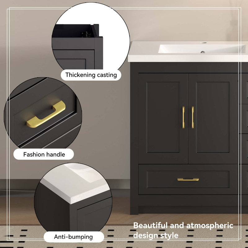 Meuble-lavabo blanc de 152 cm. Nombreux rangements : 4 portes à fermeture amortie et 5 tiroirs., Blanc