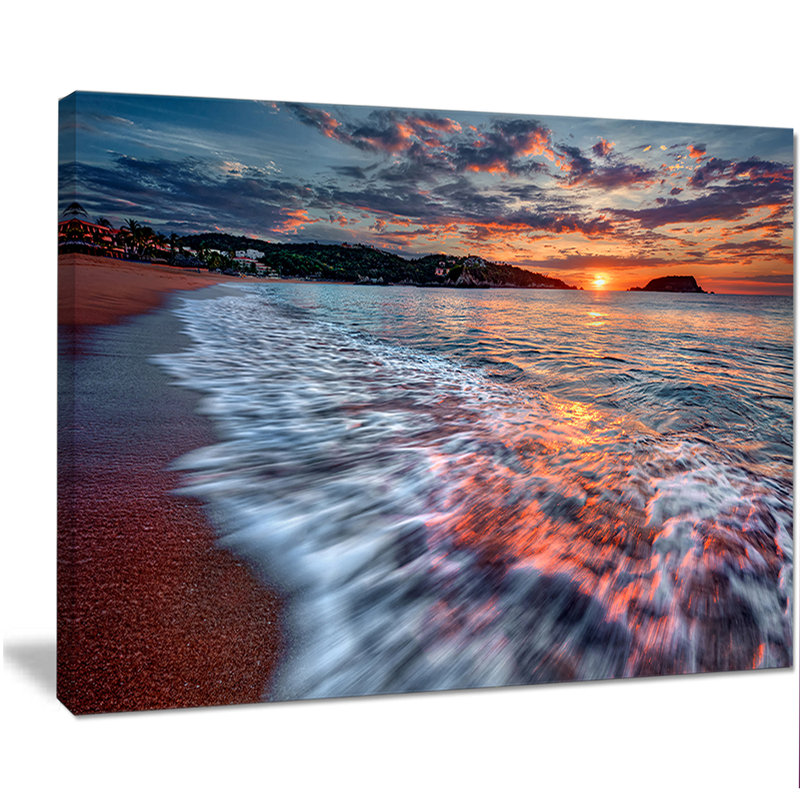 « calme mer shore avec les eaux urgentes », reproduction de photo sur toile tendue, H 30 po x l 40 po